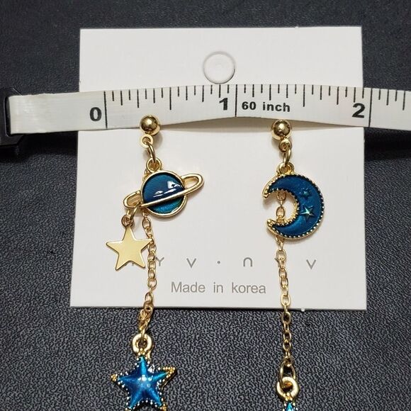 **Final Sale** Gold tone stars, planets and moon earrings - Picture 8 of 8